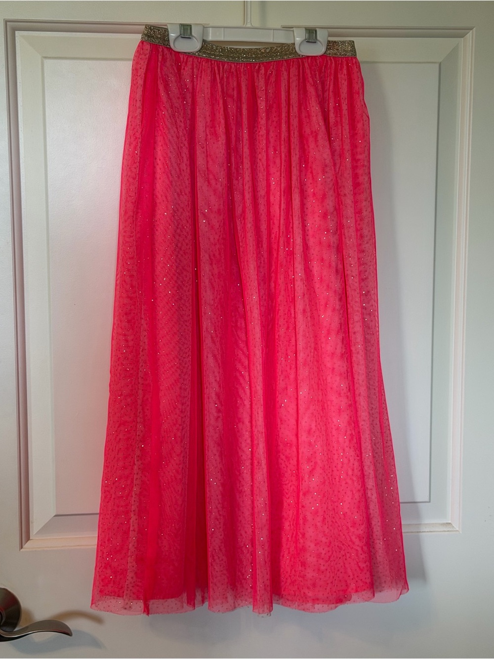 Cat & Jack Hot Pink Sparkle Tulle Maxi Skirt with Gold Waistband